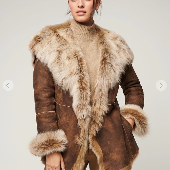 Overland Jackets & Blazers - Overland Natasha Hooded Toscana Sheepskin Brown Leather and Fur Coat Small